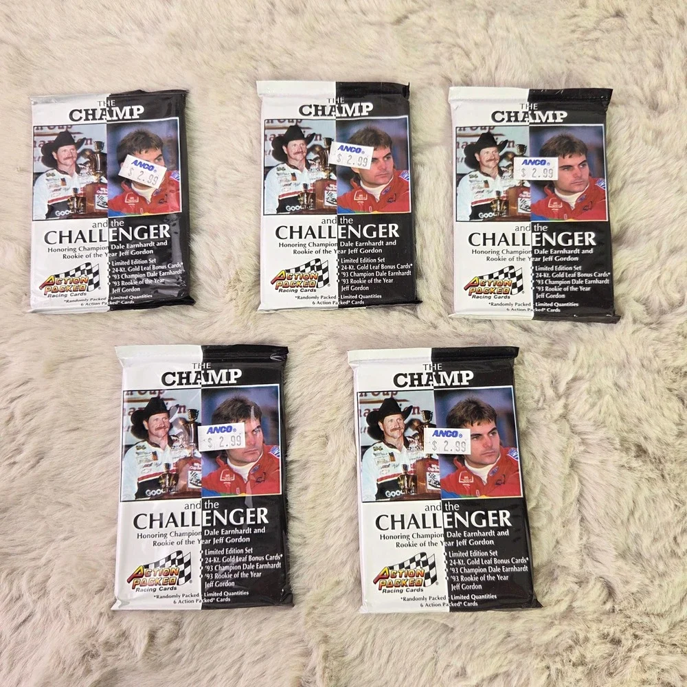 5 Action Packed Champ & Challenger Racing Card Packs Dale Earnhardt Jeff Gordon